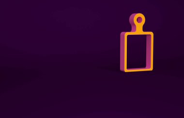 Mor arkaplanda turuncu kesme tahtası simgesi izole edildi. Kesme tahtası sembolü. Minimalizm kavramı. 3d illüstrasyon 3B canlandırma.