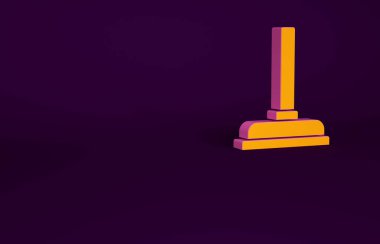 Mor arka planda izole edilmiş boru temizleme ikonu için ahşap saplı turuncu kauçuk pompa. Tuvalet pompası. Minimalizm kavramı. 3d illüstrasyon 3B canlandırma.