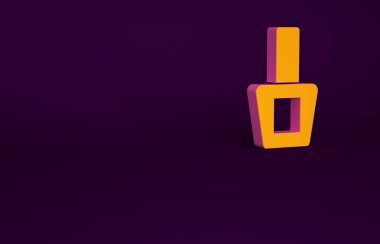 Mor arka planda izole edilmiş turuncu tırnak cilası ikonu. Minimalizm kavramı. 3d illüstrasyon 3B canlandırma.