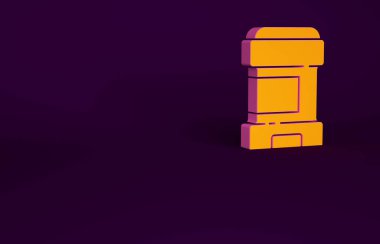 Mor arkaplanda izole edilmiş turuncu terletici deodorant rulo ikonu. Vücut hijyeni için kozmetik. Minimalizm kavramı. 3d illüstrasyon 3B canlandırma.