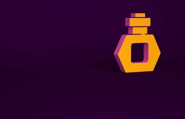 Mor arkaplanda izole edilmiş turuncu parfüm ikonu. Minimalizm kavramı. 3d illüstrasyon 3B canlandırma.