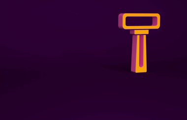 Mor arkaplanda turuncu tıraş jileti simgesi var. Minimalizm kavramı. 3d illüstrasyon 3B canlandırma.