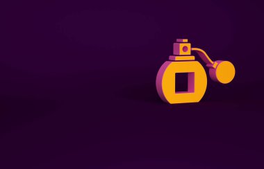 Mor arkaplanda izole edilmiş turuncu parfüm ikonu. Minimalizm kavramı. 3d illüstrasyon 3B canlandırma.
