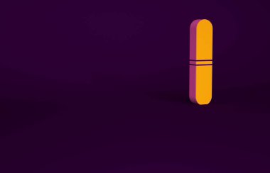 Mor arkaplanda turuncu tırnak dosya simgesi izole edildi. Manikür aleti. Minimalizm kavramı. 3d illüstrasyon 3B canlandırma.