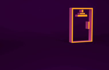 Mor arka planda turuncu duş kabini simgesi izole edildi. Minimalizm kavramı. 3d illüstrasyon 3B canlandırma.