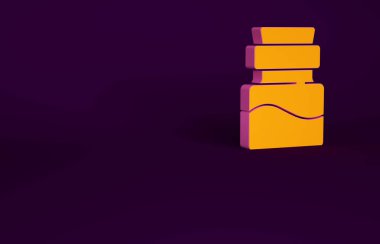 Mor zemin üzerinde iksir ikonu olan turuncu şişe. Sihirli iksirli matara. Mutlu Cadılar Bayramı Partisi. Minimalizm kavramı. 3d illüstrasyon 3B canlandırma.