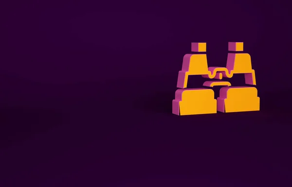 Orange Binoculars icon isolated on purple background. Find software sign. Spy equipment symbol. Minimalism concept. 3d illustration 3D render.