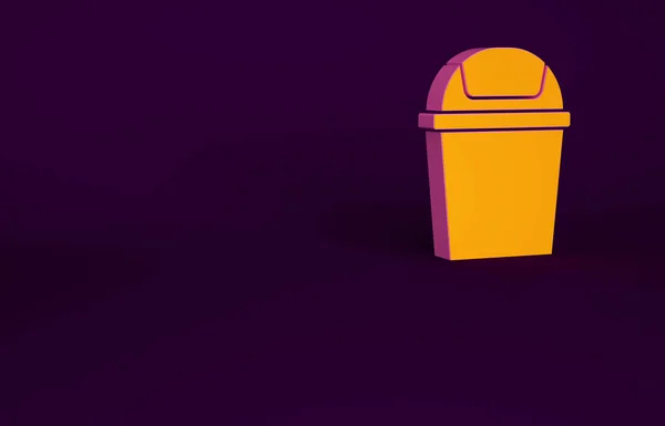 Orange Trash can icon isolated on purple background. Garbage bin sign. Recycle basket icon. Office trash icon. Minimalism concept. 3d illustration 3D render.