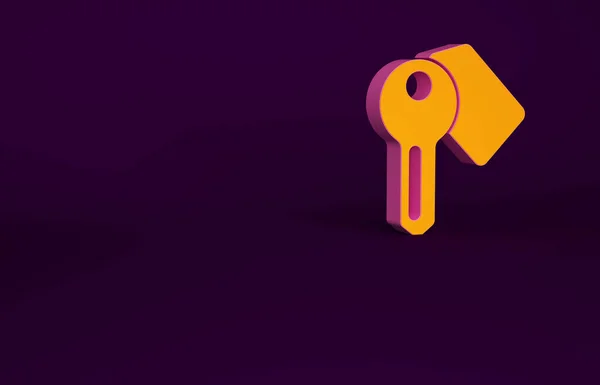 Orange Hotel door lock key icon isolated on purple background. Minimalism concept. 3d illustration 3D render.