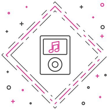 Satır müziği simgesi beyaz arkaplanda izole edildi. Taşınabilir müzik cihazı. Renkli taslak konsepti. Vektör İllüstrasyonu.