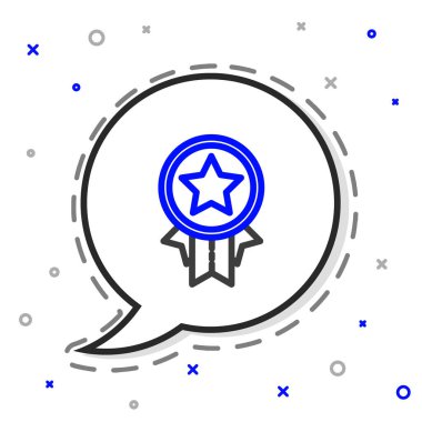 Beyaz arkaplanda yıldız simgesi olan çizgi madalyası. Kazanan başarı işareti. Ödül madalyası. Renkli taslak konsepti. Vektör İllüstrasyonu.