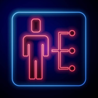 Işıldayan neon kullanıcı iş elbisesi ikonu mavi arka planda izole. İş simgesi kullanıcı profili simgesi simgesi. Erkek kullanıcı işareti. Vektör.