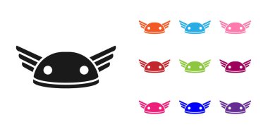 Beyaz arkaplanda izole edilmiş kanat simgesi olan siyah kask. Yunan tanrısı Hermes. Simgeleri renklendirin. Vektör.