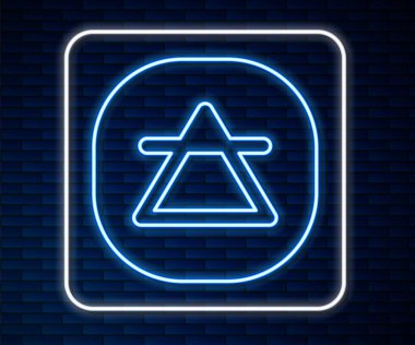 Simya simgesinin parlayan neon hattı hava elemanı tuğla duvar arkasında izole edildi. Temel mistik elementler. Vektör.