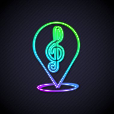 Parlayan neon hattı Treble anahtar simgesi siyah arkaplanda izole edildi. Vektör.