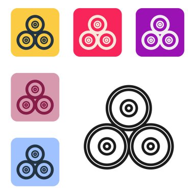 Beyaz arkaplanda siyah çizgi boyası ikonu izole edildi. Renkli kare düğmelerle simgeleri ayarla. Vektör.