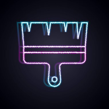 Parlayan neon çizgisi fırça simgesi siyah arkaplanda izole edildi. Vektör.