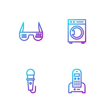 Telefon, mikrofon, akıllı gözlükler ve çamaşır makinesi. Renk simgeleri. Vektör.
