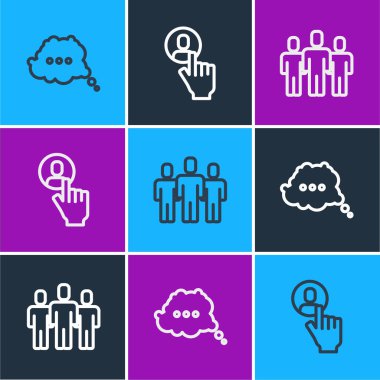 Konuşma baloncuğu sohbetini, kullanıcı grubunu ve baş avlama ikonunu ayarla. Vektör.