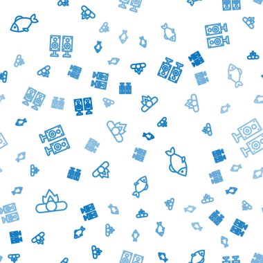 Kamp ateşi, Fish ve Stereo hoparlörlerini kusursuz şekilde ayarlayın. Vektör.