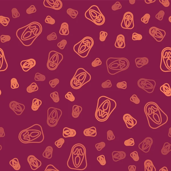 Kahverengi çizgi. Cadılar Bayramı ikonu için komik ve korkutucu hayalet maskesi. Kırmızı arkaplanda kusursuz desen var. Mutlu Cadılar Bayramı Partisi. Vektör.