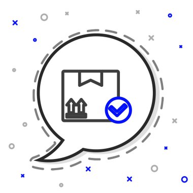 Beyaz arkaplanda işaretleme simgesi olan satır paket kutusu. Paket kutusu. Onaylanmış teslimat veya başarılı paket makbuzu. Renkli taslak konsepti. Vektör İllüstrasyonu.