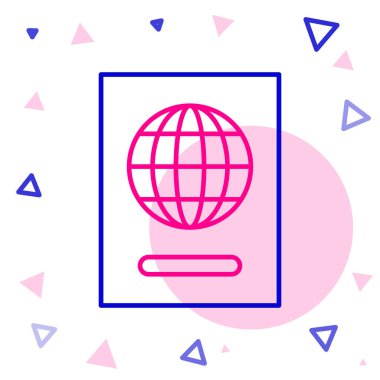 Beyaz arkaplanda biyometrik veri simgesine sahip satır pasaportu izole edildi. Kimlik Belgesi. Renkli taslak konsepti. Vektör İllüstrasyonu.