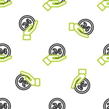 Satır Saati 24 saat simgesi beyaz arkaplanda izole edilmiş kusursuz desen. Tüm gün döngü simgesi. 24 saat hizmet sembolü. Vektör İllüstrasyonu.