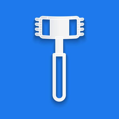 Kağıt kesiği mutfak çekiç simgesi mavi arkaplanda izole edilmiş. Et çekici. Kağıt sanatı tarzı. Vektör.