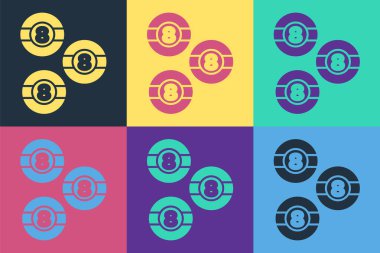 Pop art bilardo bilardo topu 8 numaralı ikon renkli arka planda izole edilmiş. Vektör.