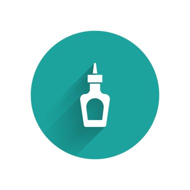 Kağıt kesiği sos şişesi ikonu mavi arka planda izole edilmiş. Ketçap, hardal ve fast food için soslu mayonez şişeleri. Kağıt sanatı tarzı. Vektör.