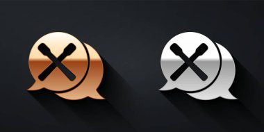 Altın ve gümüş renkli Drum çubukları siyah arkaplanda izole edilmiş. Müzik aleti. Uzun gölge tarzı. Vektör.