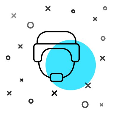 Siyah çizgi askeri miğfer ikonu beyaz arka planda izole edildi. Ordu şapkasının savunma ve koruma sembolü. Koruyucu şapka. Rastgele dinamik şekiller. Vektör.