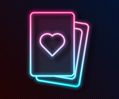 Parlayan neon çizgisi oyun kartı simgesi siyah arkaplanda izole edildi. Kumarhane kumarı. Vektör.