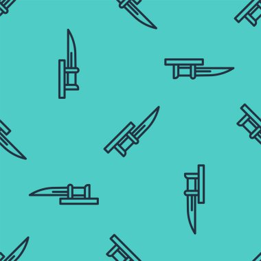 Tüfek simgesinde siyah çizgili süngü yeşil arka planda izole edilmiş pürüzsüz desen. Vektör.