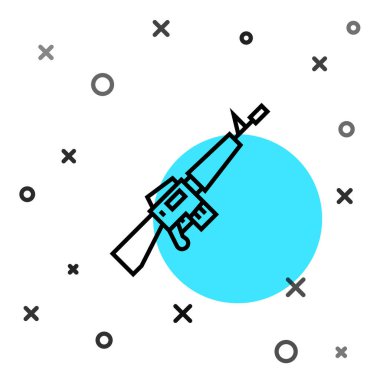 Siyah çizgi M16A1 tüfek ikonu beyaz arkaplanda izole edildi. Amerikan Ordusu M16 tüfeği. Rastgele dinamik şekiller. Vektör.