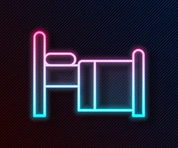 Parlayan neon çizgisi hastane yatak ikonu siyah arka planda izole edildi. Vektör.