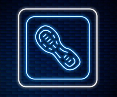Parlayan neon çizgisi insan ayak izleri. Duvarın arkasında izole edilmiş ayakkabı ikonu. Ayakkabı tabanı. Vektör.