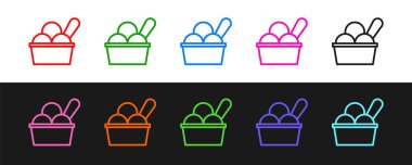 Siyah ve beyaz arka planda izole edilmiş dondurma ikonuna çizgi çiz. Güzel sembol. Vektör.