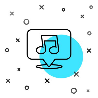 Siyah çizgi müzik notası, ton simgesi beyaz arkaplanda izole edilmiş. Rastgele dinamik şekiller. Vektör.