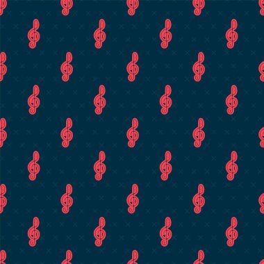 Kırmızı çizgi Treble anahtar simgesi siyah arkaplanda izole edilmiş. Vektör.