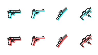 Avcılık silahı, Çöl Kartalı, Mauser ve MP9I alt makine simgesi. Vektör.