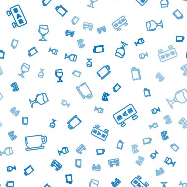 Çizgi kahve fincanı, bar ve şarap bardaklı tabela, kusursuz desenli. Vektör.