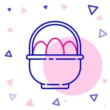 Beyaz arka planda paskalya yumurtası ikonu olan çizgi sepet. Mutlu Paskalyalar. Renkli taslak konsepti. Vektör İllüstrasyonu.