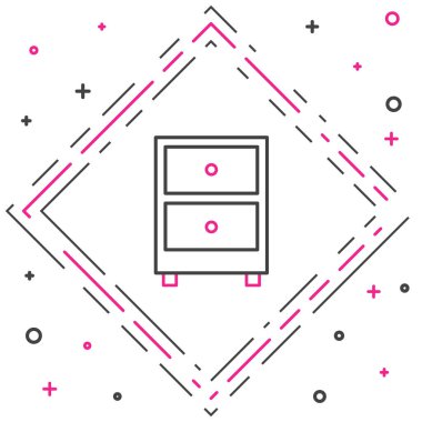 Beyaz arkaplanda belge simgesi olan Satır Çekmecesi. Arşiv çekmecesi. Dosya dolabı çekmecesi. Ofis mobilyası. Renkli taslak konsepti. Vektör İllüstrasyonu.