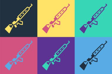 Dürbünlü dürbünlü dürbünlü keskin nişancı tüfeği renk arkaplanda izole edilmiş. Vektör.