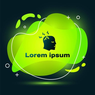 Siyah Adam 'ın başı ağrıyor, migren ikonu siyah arka planda izole edilmiş. Sıvı şekilli soyut pankart. Vektör.