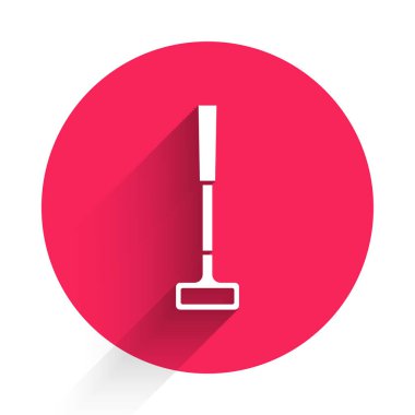 Uzun gölgeli beyaz golf kulübü ikonu. Kırmızı daire düğmesi. Vektör.