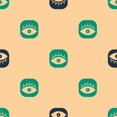 Yeşil ve siyah Masonların sembolü Tanrı 'nın her şeyi gören ikonu bej arka planda izole edilmiş pürüzsüz desen. Üçgendeki Tanrı 'nın Gözü. Vektör.