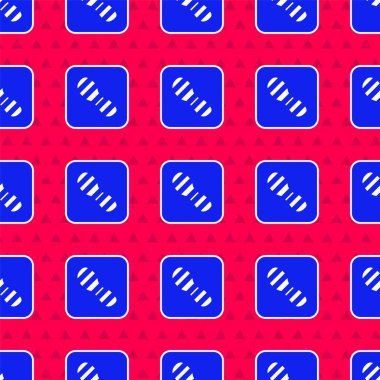 Mavi insan ayak izi ayakkabı ikonu kırmızı arka planda izole edilmiş pürüzsüz desen. Ayakkabı tabanı. Vektör.